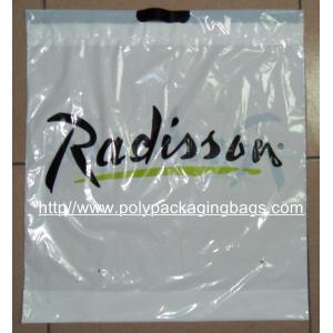 Customized White Plastic Drawstring Bags , Ribbon Drawstring Poly Bags
