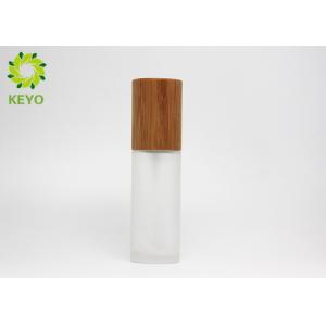 Skin Care Round Frosted Glass Empty Cosmetic Bottles With Bamboo Cap In 50ml
