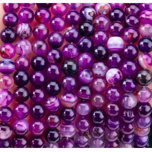 Purple Stripped Agate Healing 8mm Round Gemstone Beads For Gift Giving