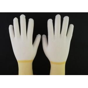 China Yellow PU Coated Gloves Hot Melt Binding Edge With 100% Nylon Knitted Liner supplier