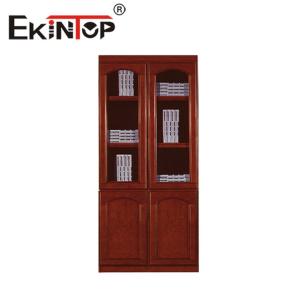 Walnut Color Wooden Filing Cabinet Attached Wood Leather File Display Cabinet