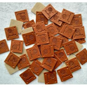 Square Handmade PU Faux Leather Labels Tags For Sewing Crocheting Knitting