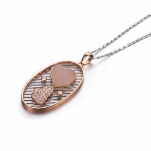 China 18K Rose Gold White Gold  Double Heart Oval Charm with Diamonds Pendant Necklace（GDN013） supplier