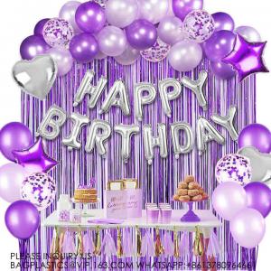 Birthday Party Decoration Balloon Set Purple Balloon Rain Curtain Silver Happy Birthday Balloon Supplies Set