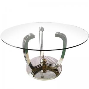 China Tempered Glass Top Round Dining Table With 201 Stainless Steel Silver Base supplier