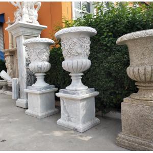 China Marble carvings planter stone carved flowerpot sculpture,outdoor stone garden statues supplier supplier