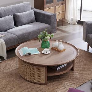 Vintage Solid Wood Rattan Round Coffee Table 80*80*40 For Hotel Hall