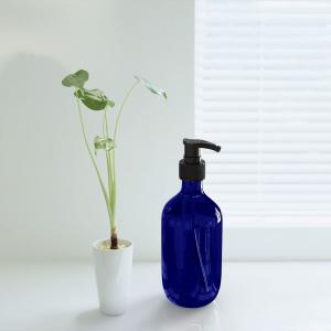 China Navy Blue Glass Shampoo Bottle 300ml 500ml With Black Plastic Pump supplier