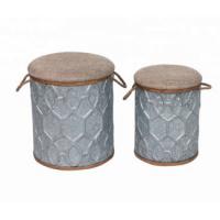 China Modern Space Saving Metal Tin Cans With Fabric Storage Round Ottoman on sale