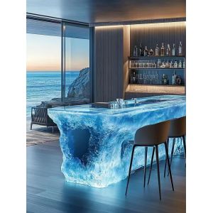 China High Gloss Transparent Resin Reception Desk Corporate Office Bank Furniture Luxury Epoxy Clear Crystal Dining Table wholesale