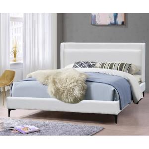 Classic King Size Platform Bed Frame With White Fabric Headboard Upholstered