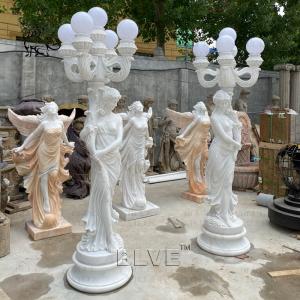 Marble Woman Sculpture Floor Lamp White Stone Carving Life Size Lady Statue Light Decorative Villa Outdoor Street