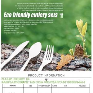 100% Compostable Eco Friendly Biodegradable CPLA PLA Cutlery Disposable Forks/Spoons/ Knives With Napkin Set