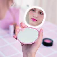 China Upscale Thin Makeup Mirror 1X/3X Glossy LED Light Compact Mirror Light USB Rechargeable on sale