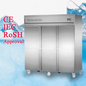 China Deep Commercial Upright Freezer 1600L 6 Glass Doors With Plastic Coated Steel Shelf factory supplier