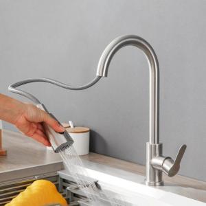Brushed Nickel Swivel Spout Kitchen Faucet Tap With Pull Down Sprayer