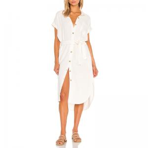 China Summer White Casual Linen Dress Cotton Material Women Midi Dress supplier