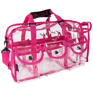 China Pink Clear PVC Makeup Bag - Large Size Professional Makeup Artist Rectangular Tote with Strap supplier