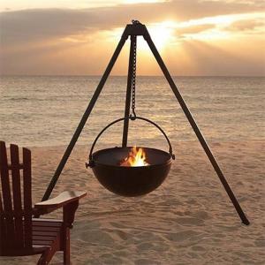 Customized Outdoor Heaters Tripod Hanging Steel Fire Bowl With BBQ Grill