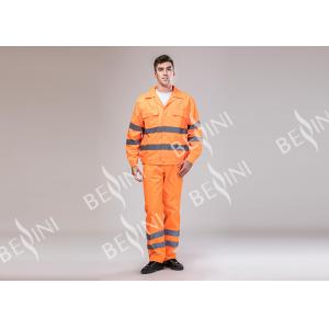 China 80% Polyester 20% Cotton Heavy Duty Work Suit Orange Hi Vis Overalls Multi Pockets supplier