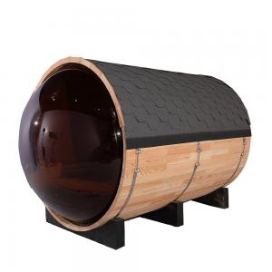 China Panoramic View Outdoor Wood Barrel Sauna Rooms Red Cedar supplier