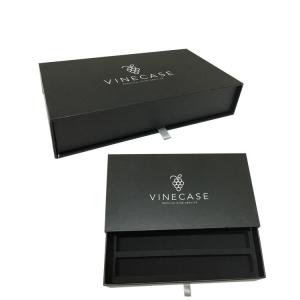 China Custom matte black cardboard jewelry package drawer gift box with silver stamped logo supplier