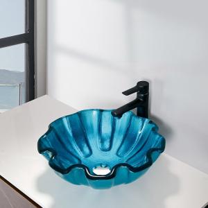 Round Tempered Glass Basin Bowl Green Bathroom 150mm Countertop Flower Shape