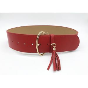 Red Color Women's Genuine Leather High Waist Fashion Belts With Oval Metal Buckle 2-3/8” Wide