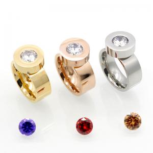 China new desgn high polished stainless steel jewelry ring colored zircon stone silver gold  rose gold rings for men and women supplier