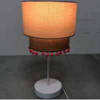 China TC Fabric Simple Modern Table Lamp Double Layer Linen Table Lamp With Pom Pom on sale