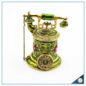 Jeweled Enamel Trinket Box Antique Telephone Shape Trinket Box For Women's Gift SCJ183