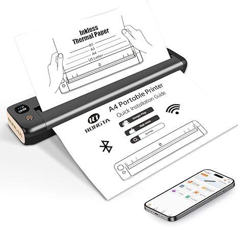 F81 Portable Printer Wireless for Travel, Bluetooth WiFi Inkless Thermal Printers for 8.5