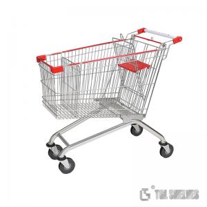 China 4 Wheels Steel Shopping Cart Trolley 100L for Supermarket Chrome Surface supplier