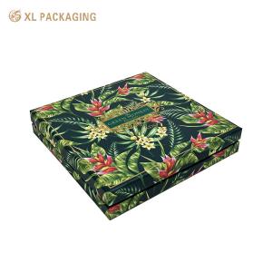 China Boîte cadeau en papier vert et couvercle, boîtes rigides recyclables avec papier d' or, laminage en relief, mat, brillant pour les aliments. wholesale