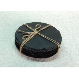 4 Pieces Slate Round Stone Coasters Eco Friendly For Hotel / Restaurant