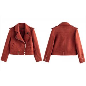 China Polyester Shell Red Suede Faux Leather Jacket Ladies Womens Casual Wear supplier