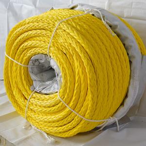 Yellow Color 12 Strand UHMWPE Braided Rope With Spliced Eye 26mmx250m