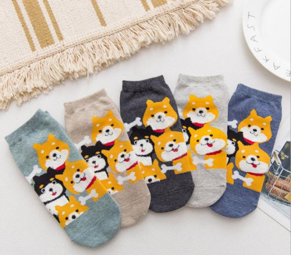 Breathable Cute Dog Ladies Ankle Socks , Organic Cotton Short Socks Womens