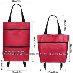 China Foldable Shopping Bag With Wheels Folding Shopping Trolley Tote Bag On Wheels Collapsible Shopping Cart Bags supplier