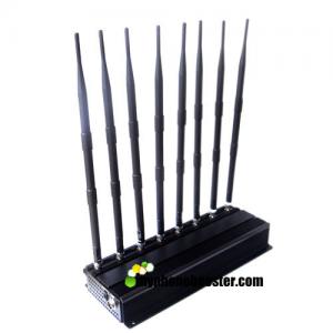 AC100-240V 8 Antennas 20w Adjustable Mobile Phone Signal Jammer Lojack/WiFi/VHF/UHF Jammer Up To 40m Jamming Range