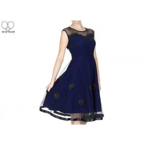 Short Navy Blue Bridesmaid Dresses Satin Lace Flower Two Layers Transparent Tulle