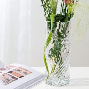 Embossed Clear Shaped Glass Vases 24.8cm Lead Free Crystal Cylinder Vase