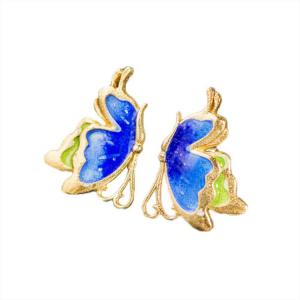 China Women Fashion Blue Enamel Sterling Silver Stud Earrings with 18K Gold Plated (E6050603) supplier