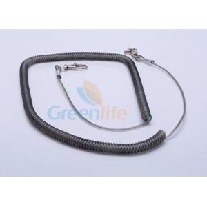 Expandable Gray Fishing Rod Lanyard Coil Safety Strap With Two Ends Metal Hook