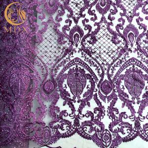 China Bridal Gown French Beaded Handmade Lace Fabric Polyester Customized supplier
