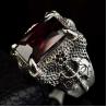 Mens Thailand Retro Dragon Sterling Silver Ring with Created Garnet(023605WRED)