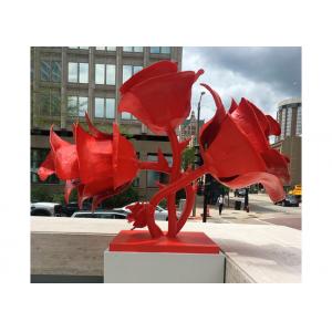 Modern Red Stainless Steel Outdoor Sculpture Rose Flowers Corrosion Stability