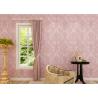 Flocking Pink Floral Pattern European Style Wallpaper for Bedroom , Living Room