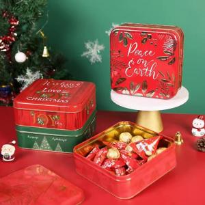 China Wholesale Customized Square Shape Metal Chocolate Tin Candy Christmas Gift Tin Can Cookies Tin Case Sweets Packaging Tin supplier