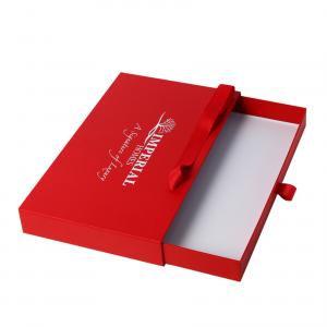 Silver Foil Logo Sliding Drawer Box / Rectangular Packaging Box With Handle